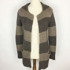 Ann Taylor Loft Tan Brown Wide Striped Mohair‎ Blend Open Cardigan Women Size XS